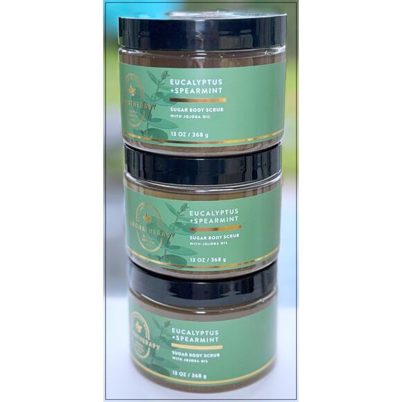 Bath & Body Works Aroma Eucalyptus Spearmint 13oz Sugar Body Scrub Jojoba Oil x3